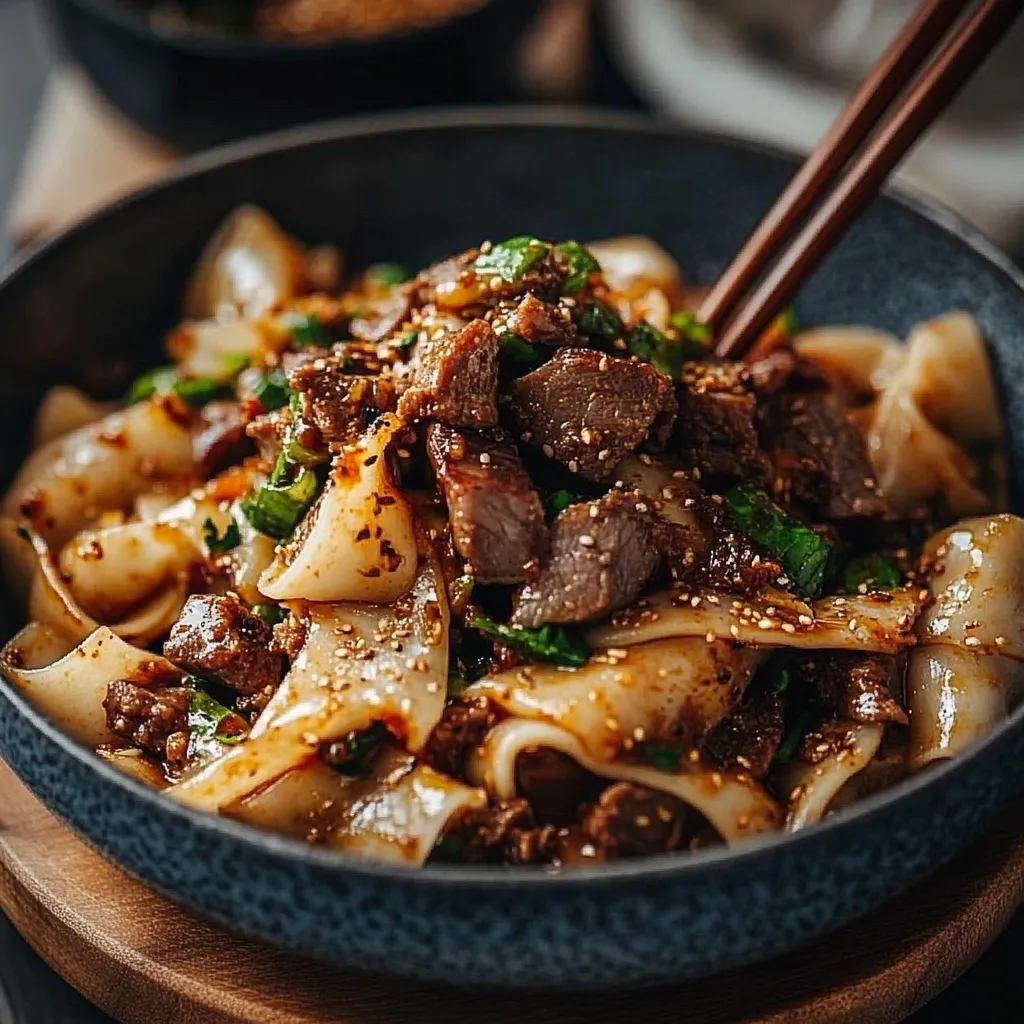 A bowl of noodles with meat and vegetables.