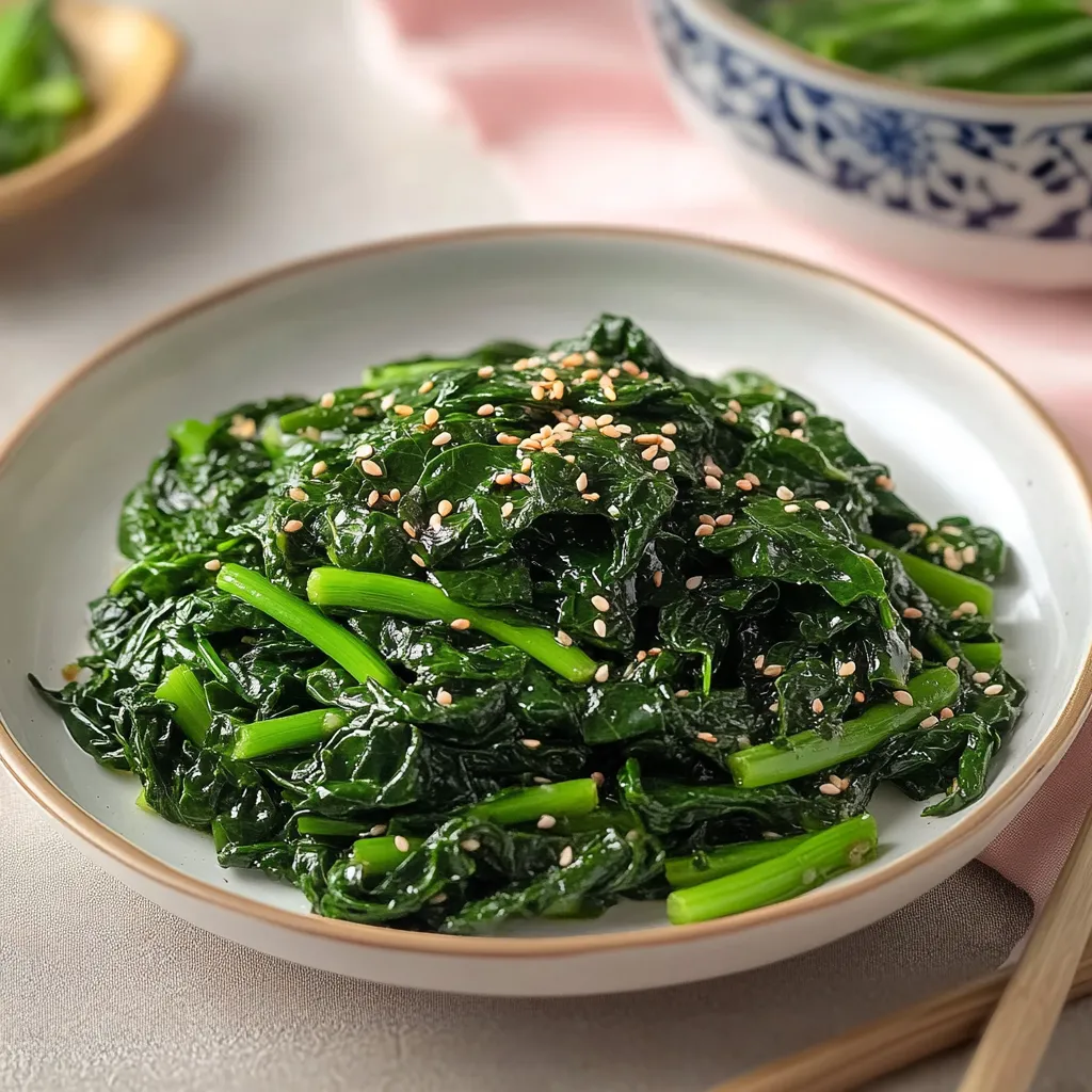 A plate of greens with sesame seeds.