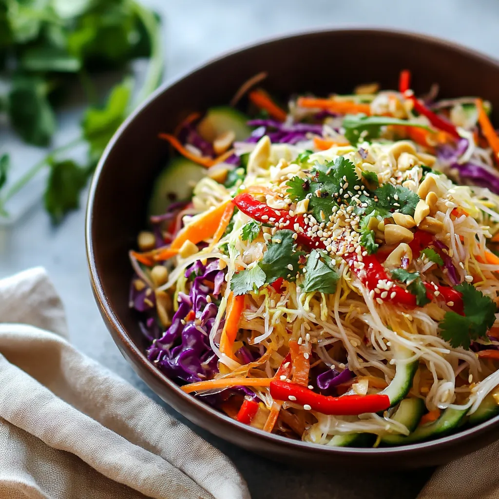 A bowl of vegetables and noodles.