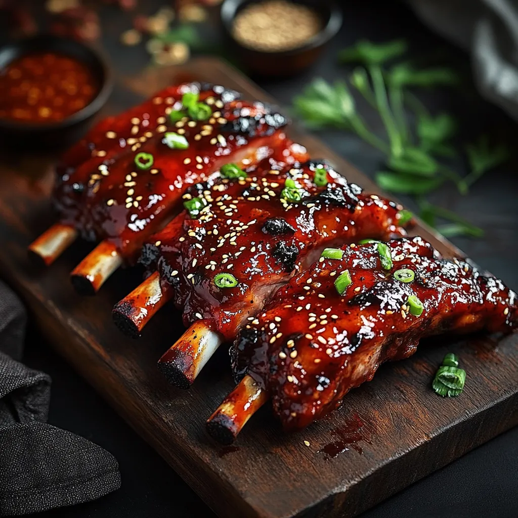 A BBQ ribs with a spoonful of sauce.