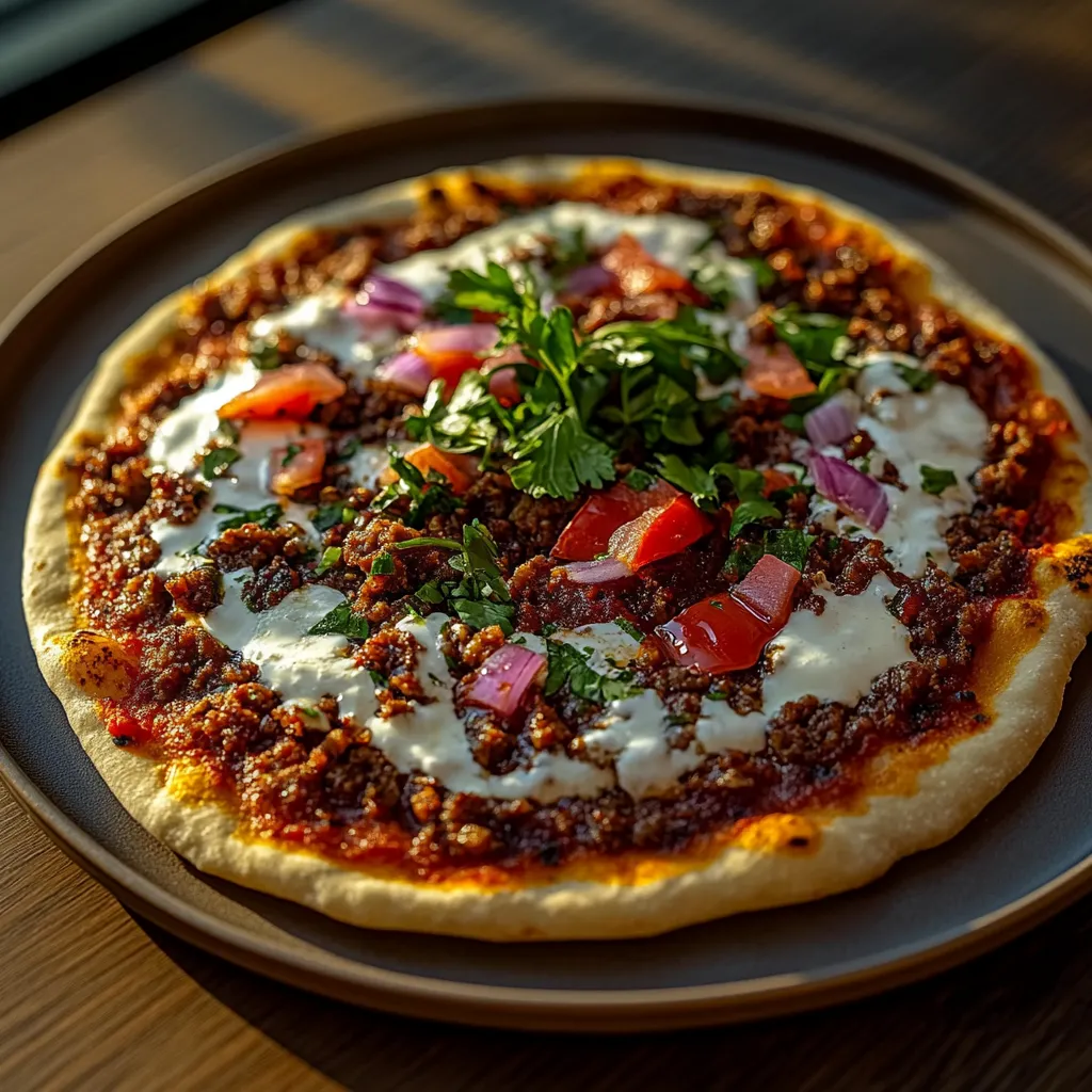 A pizza with tomatoes, onions, and spinach on top.