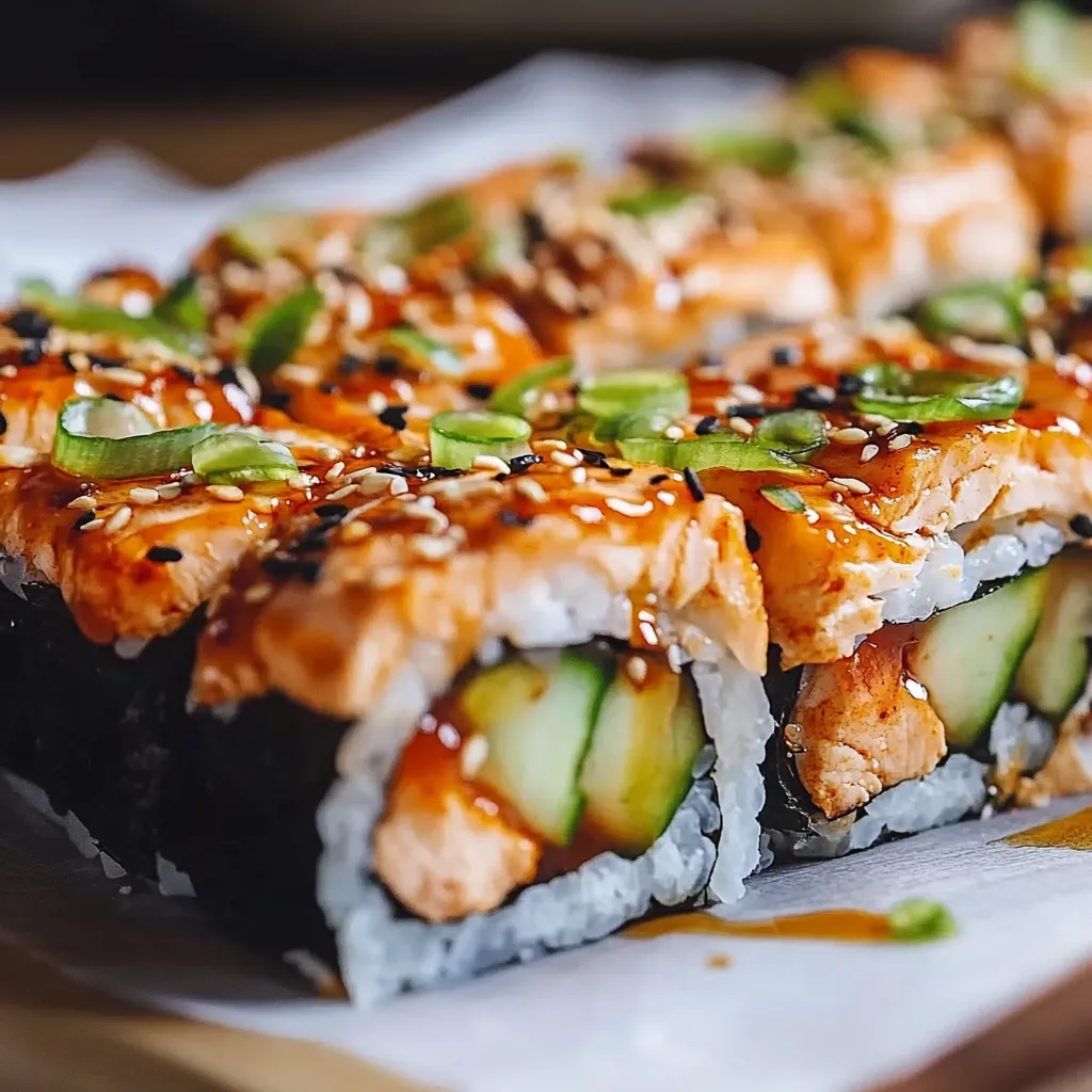 A sushi roll with cucumber and tuna.