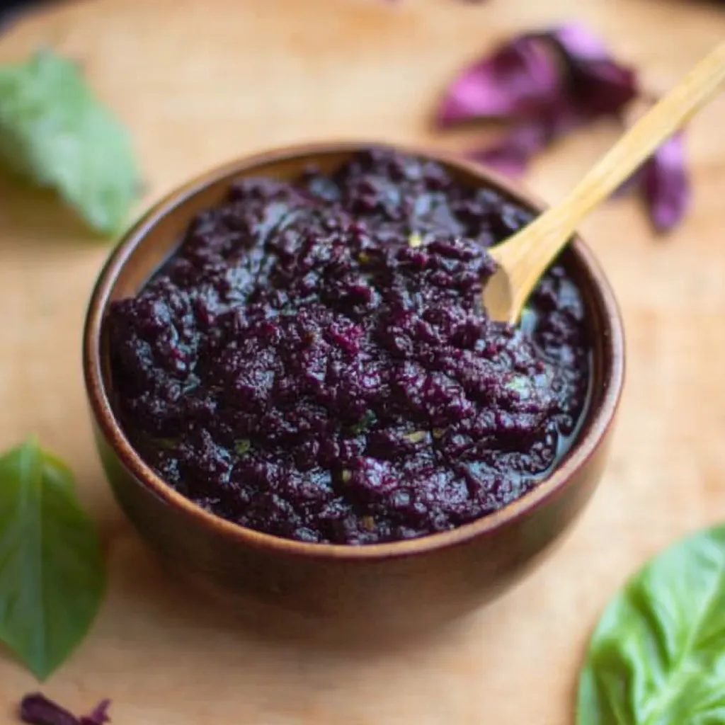 A bowl of purple stuff on a table.