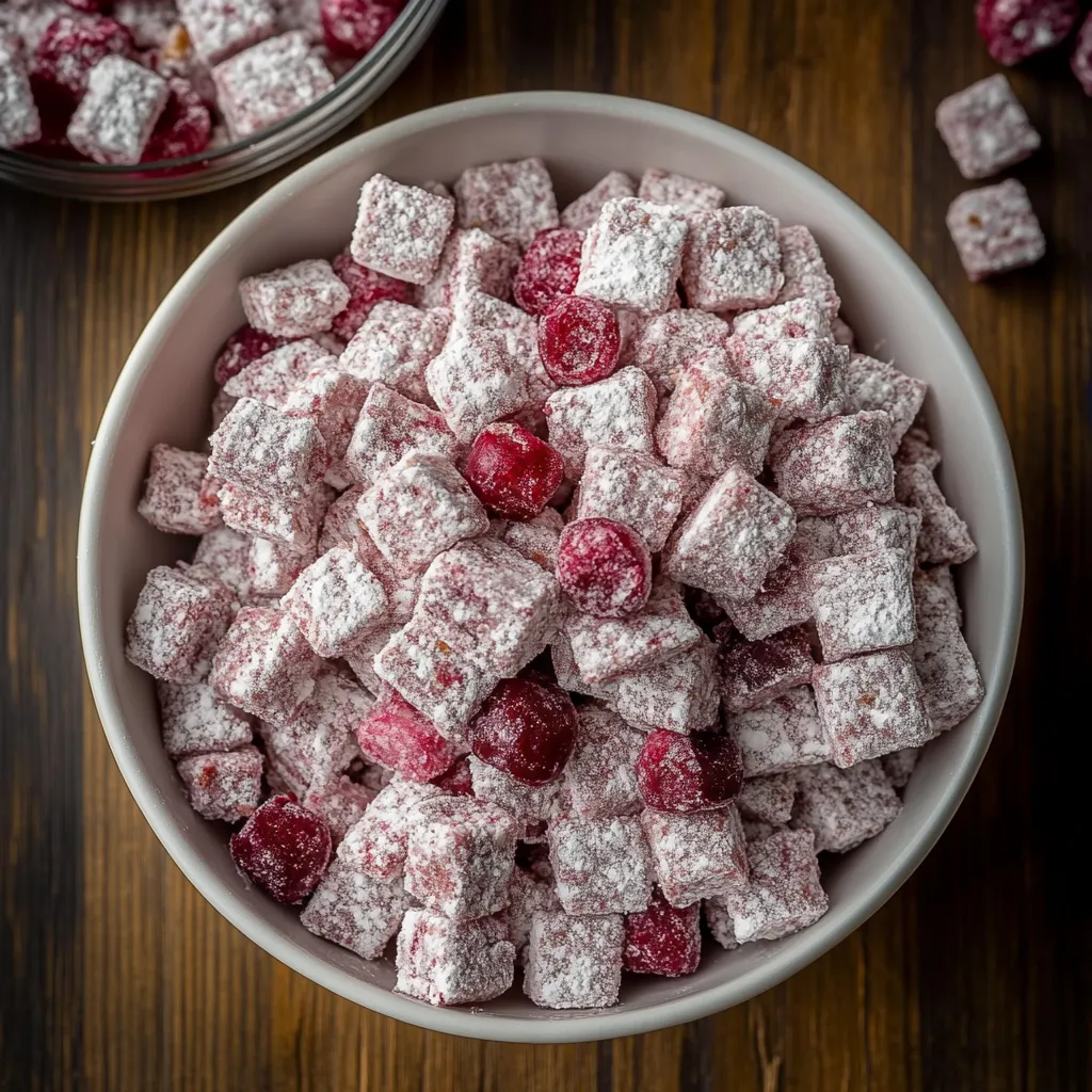 A bowl of white and red sugar cubes.
