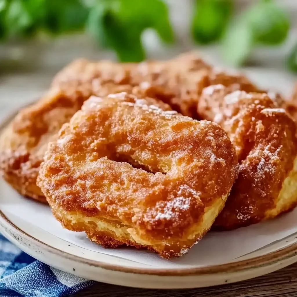 A plate of powdered donuts.