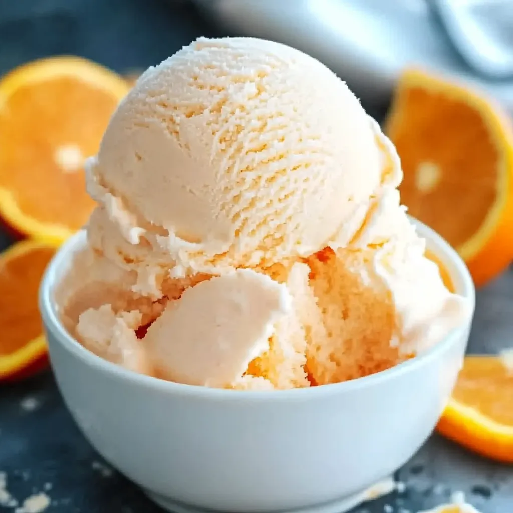A bowl of ice cream with orange slices.
