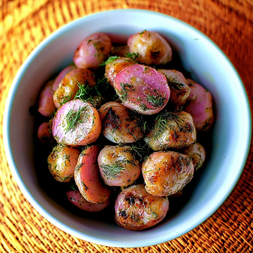 A bowl of potatoes with herbs.