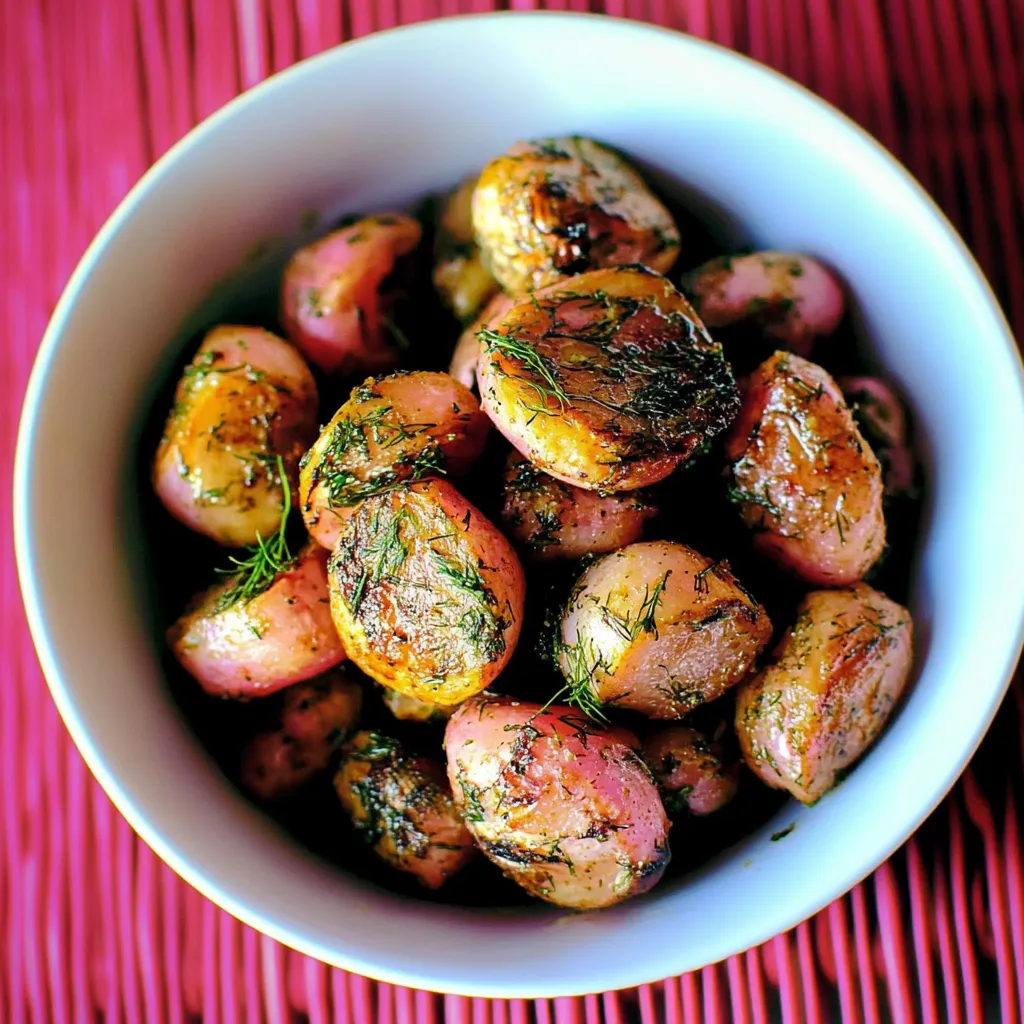 A bowl of potatoes with herbs.
