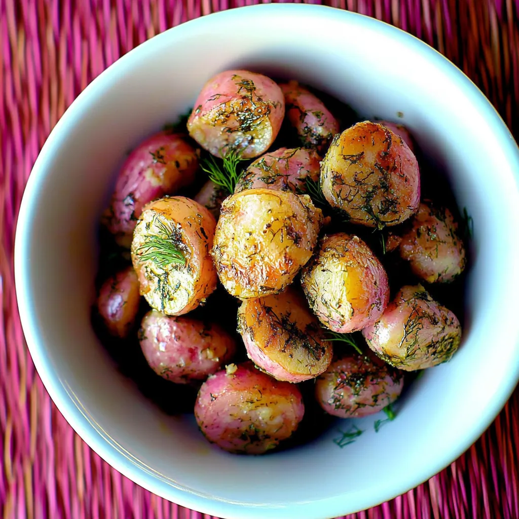 A bowl of potatoes with herbs.