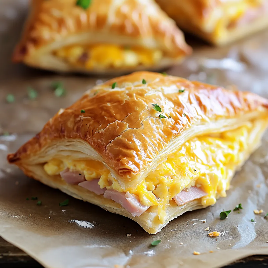 A pastry with ham and eggs.
