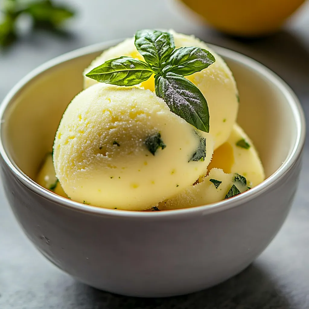 A bowl of ice cream with mint leaves on top.