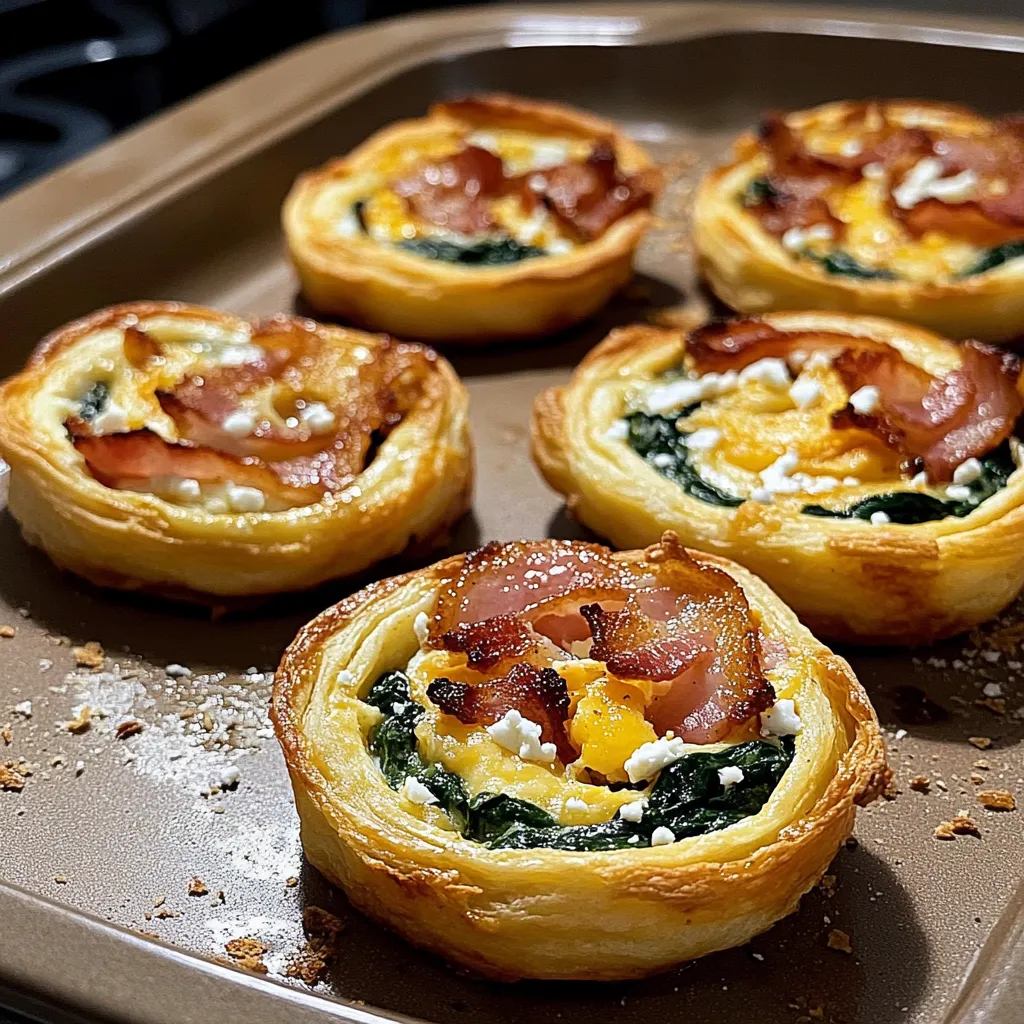 Bacon and cheese filled pastry on a tray.
