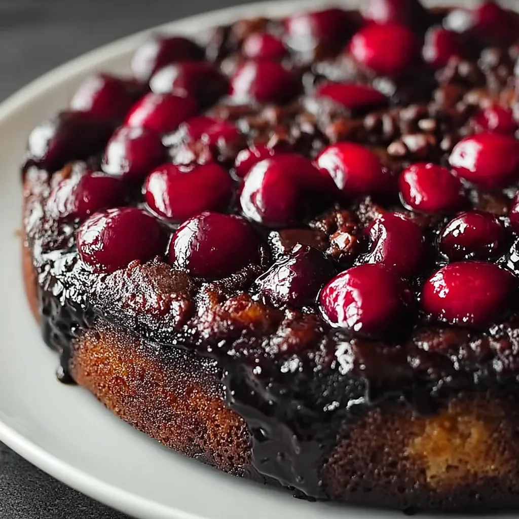 A slice of chocolate cake with cherries on top.
