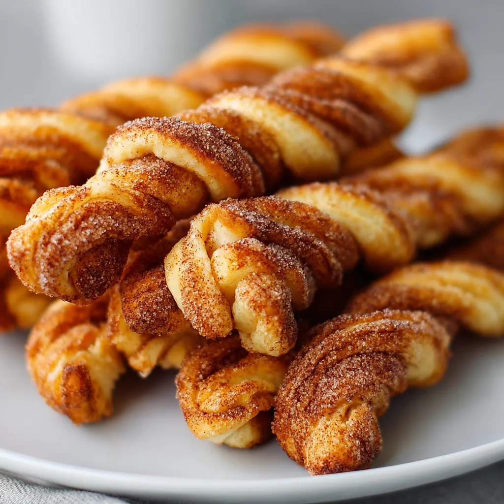 A plate of twisted doughnuts with sugar on top.