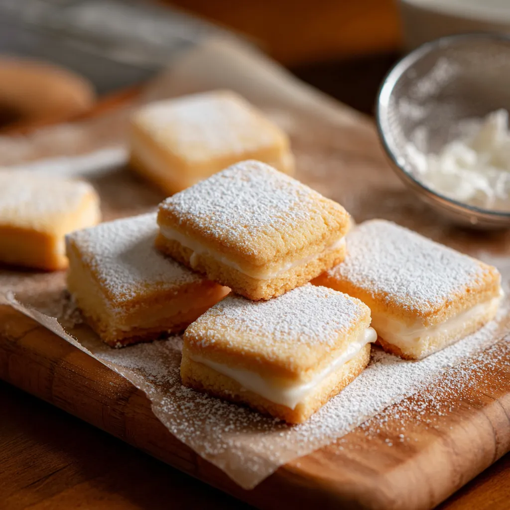 A plate of powdered sugar donuts.