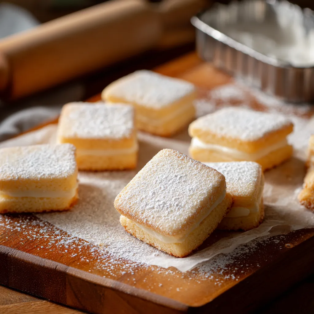 A plate of powdered sugar covered cookies.