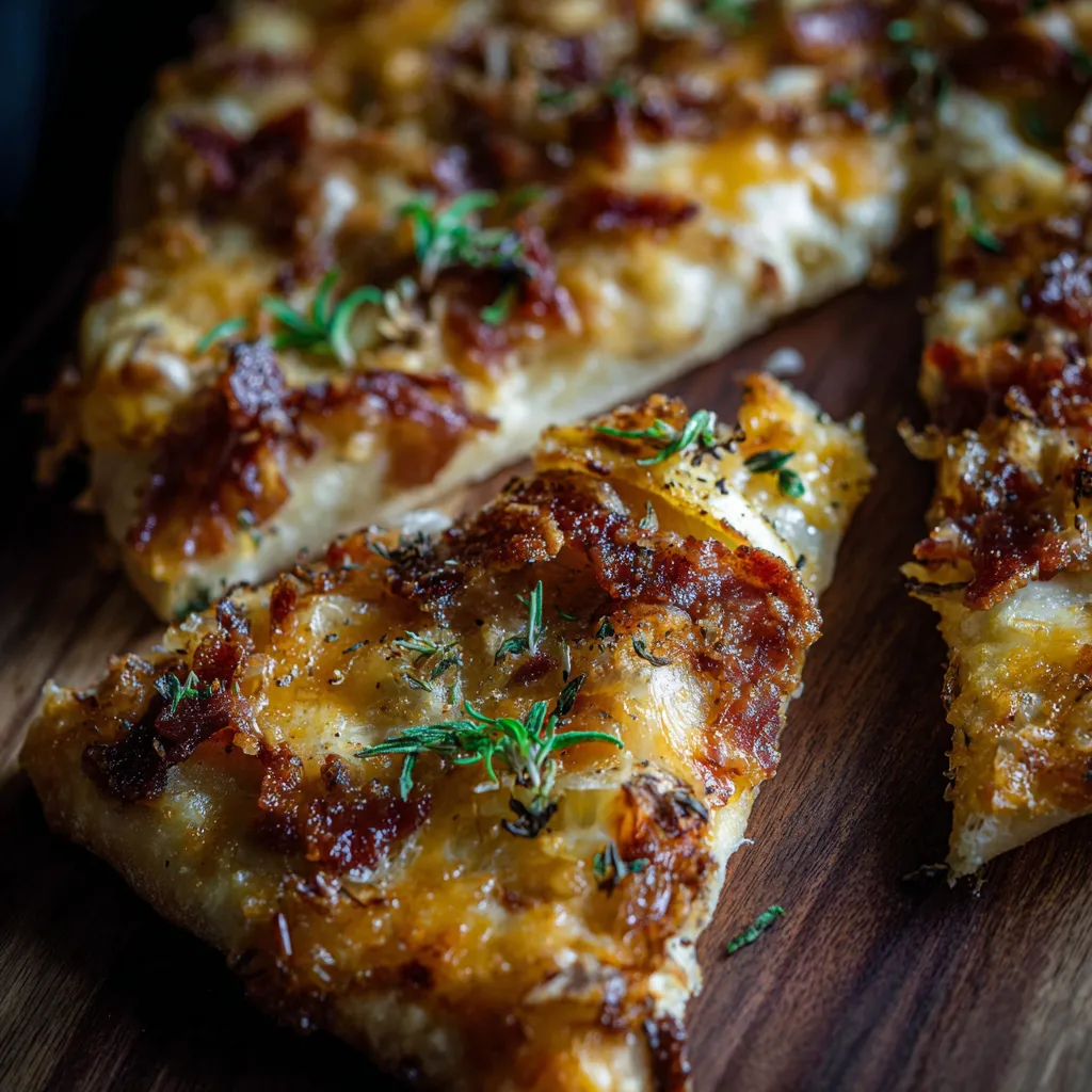 A slice of pizza with bacon and cheese.
