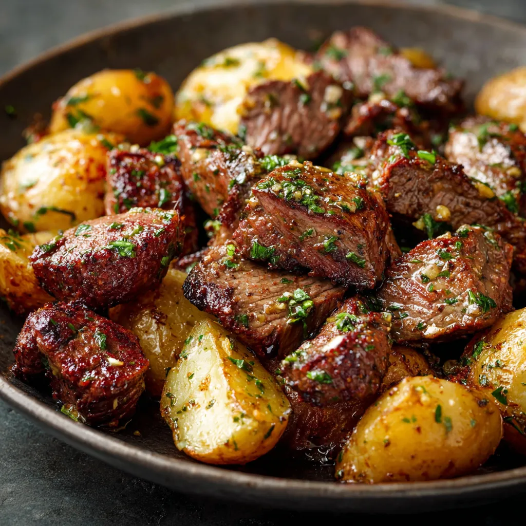 A bowl of meat and potatoes.