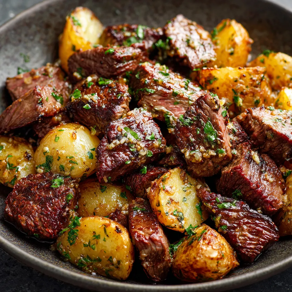 A bowl of meat and potatoes.
