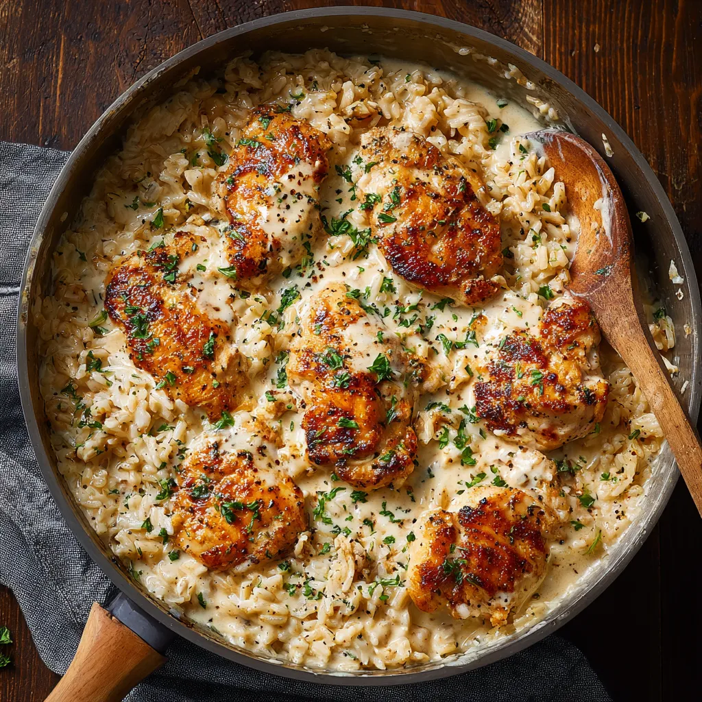 A pan of rice with chicken and vegetables.