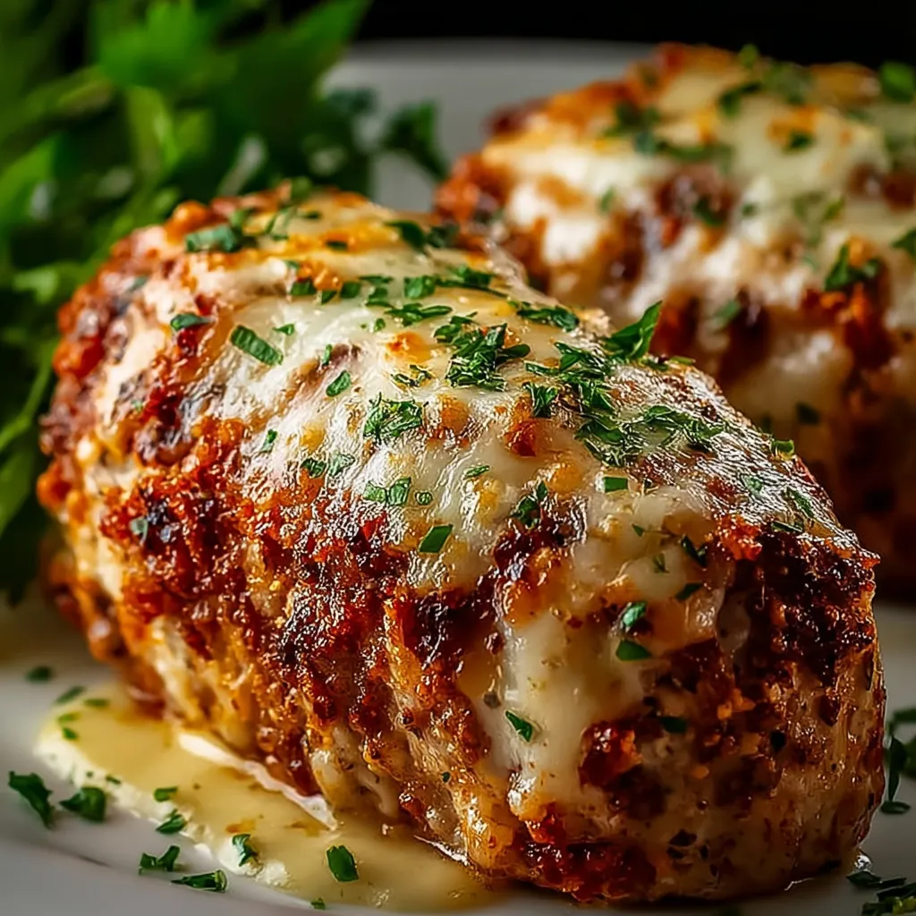 A piece of meat with cheese on top.