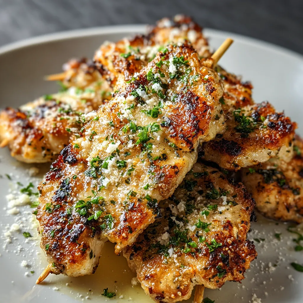 A plate of chicken with sauce and herbs.