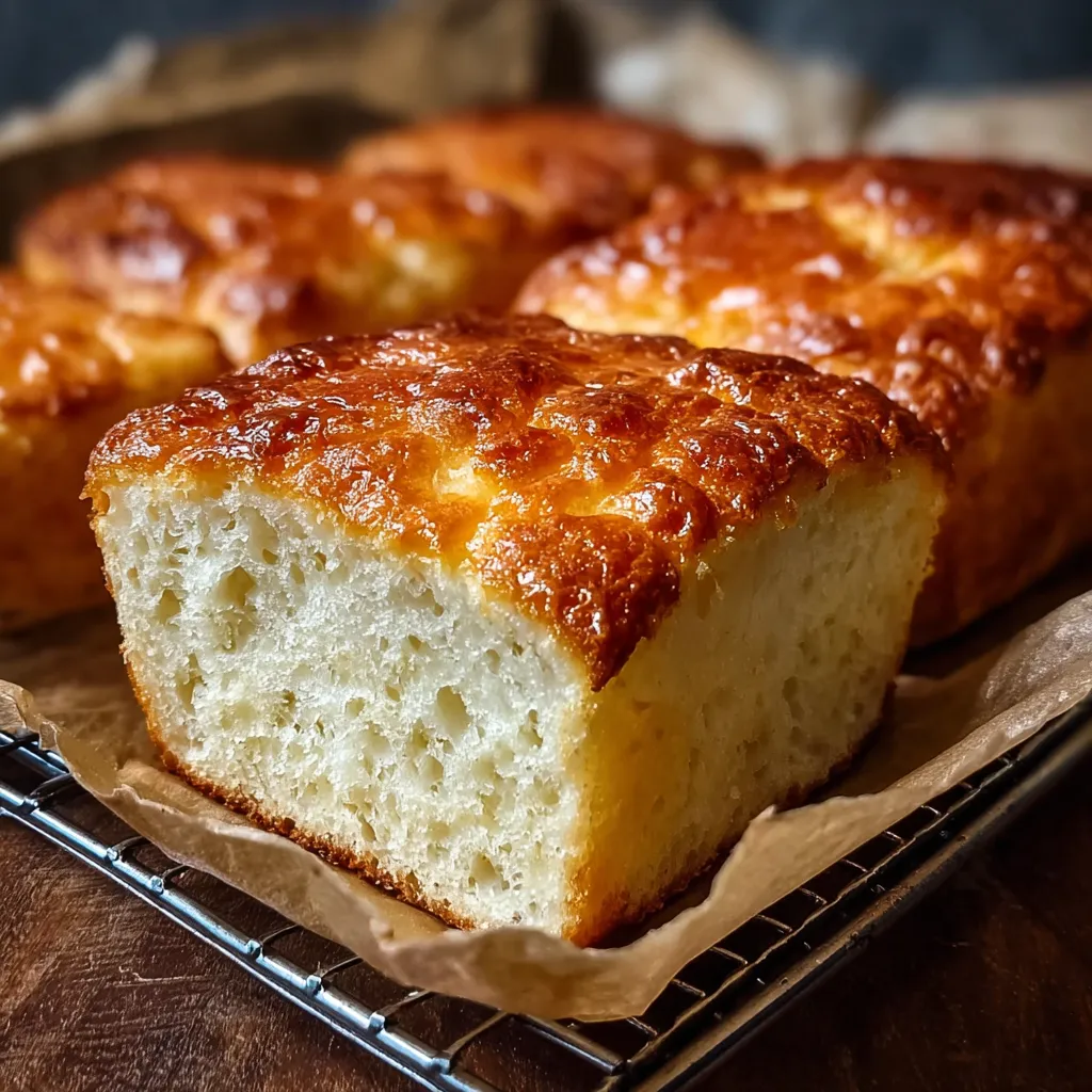 A loaf of bread on a wire rack.