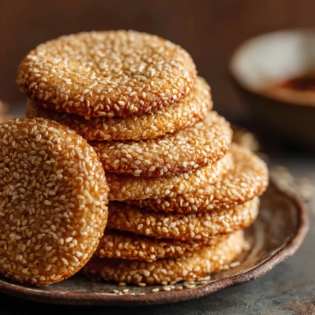 A stack of rice crackers on a plate.