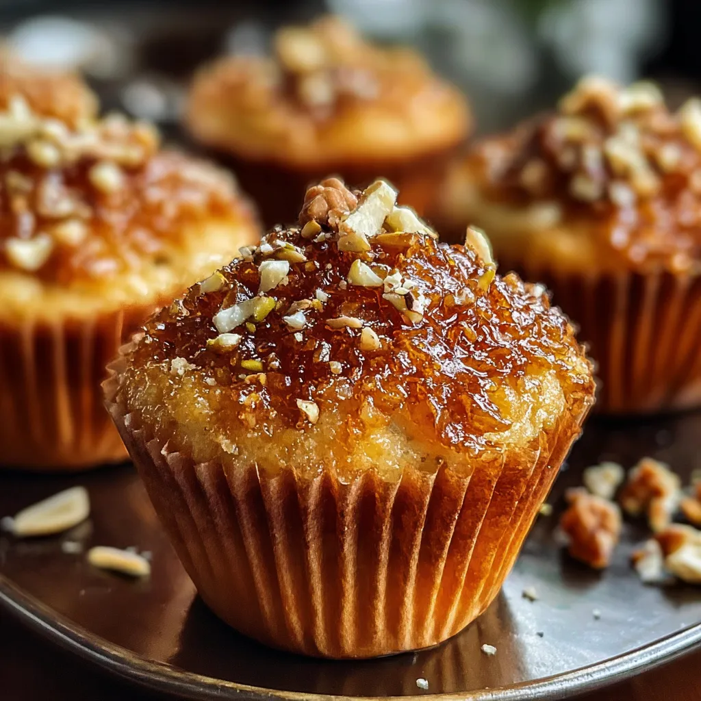 A plate of muffins with nuts on top.