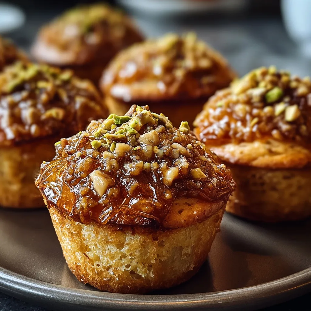 A plate of muffins with nuts on top.