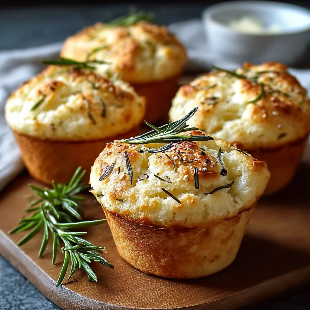 A plate of muffins with herbs on top.