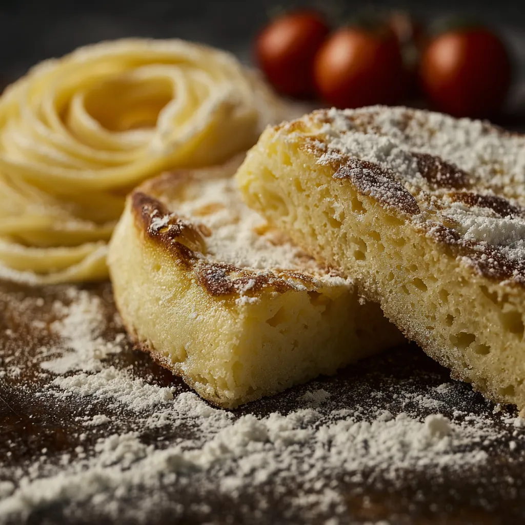 Two pieces of bread with powdered sugar on top.