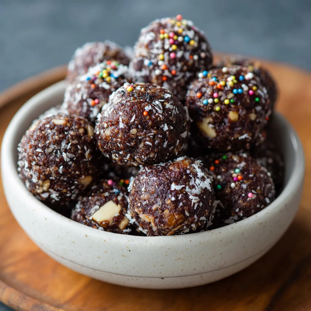 Bowl of chocolate covered marshmallows.