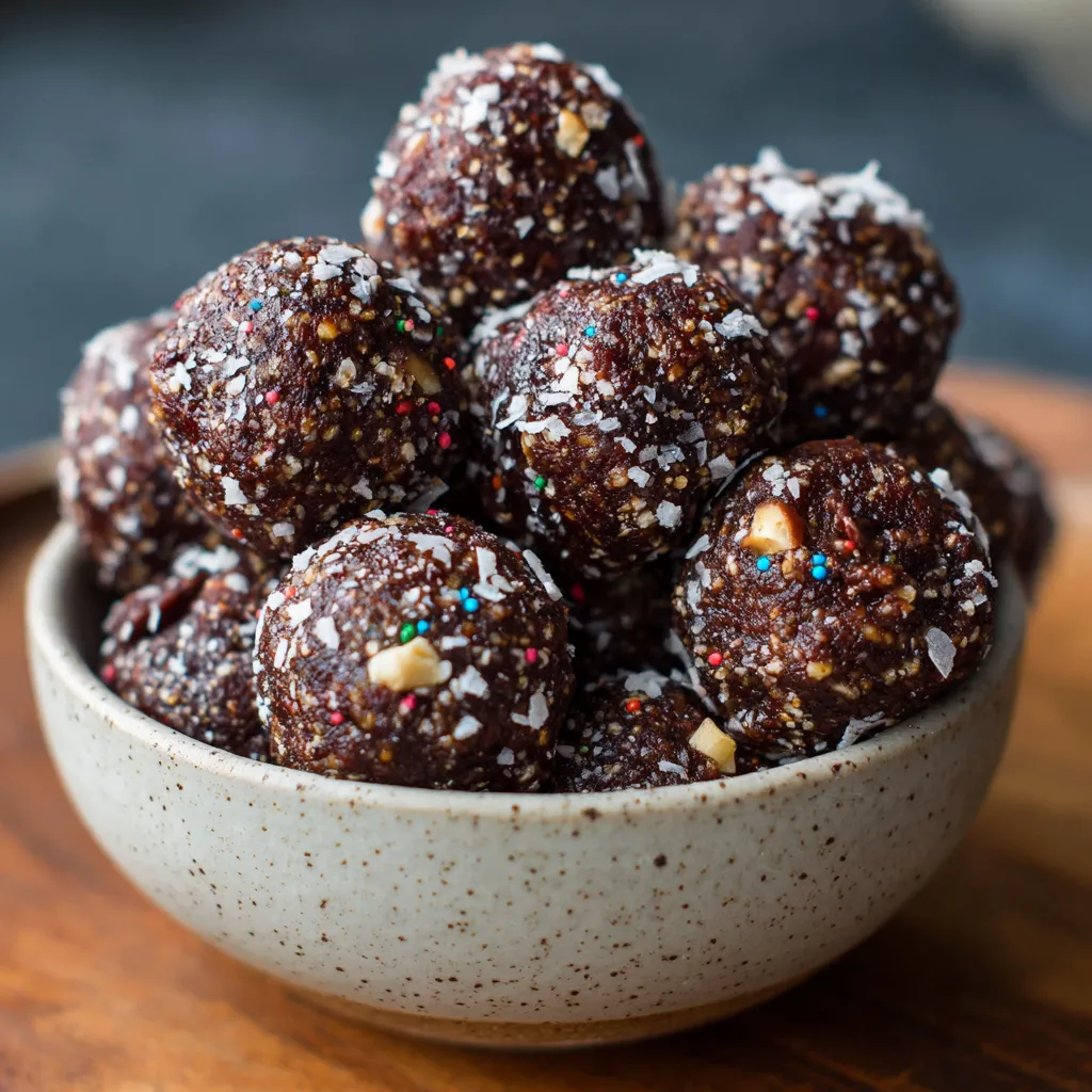 A bowl of chocolate covered balls.