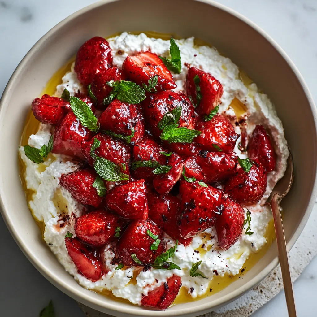 A bowl of strawberries with whipped cream.