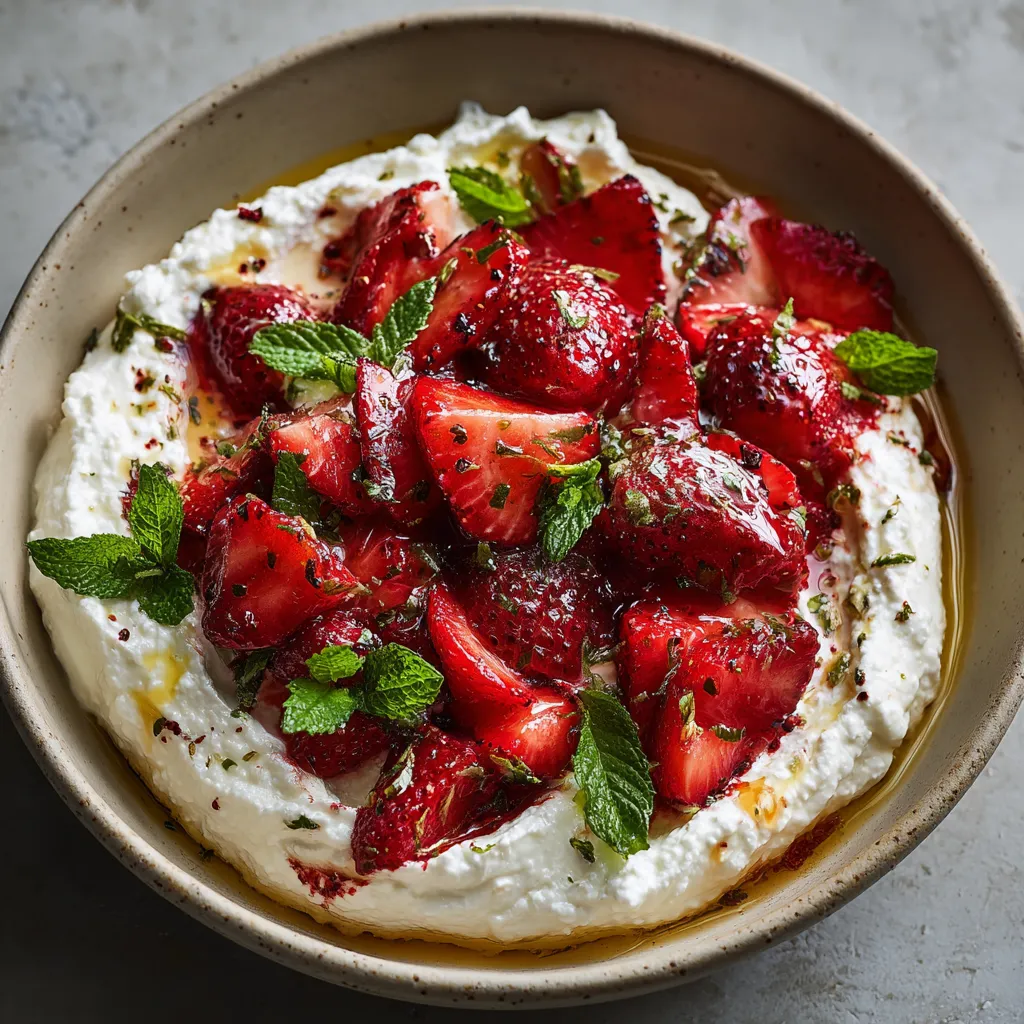 A bowl of strawberries and whipped cream.