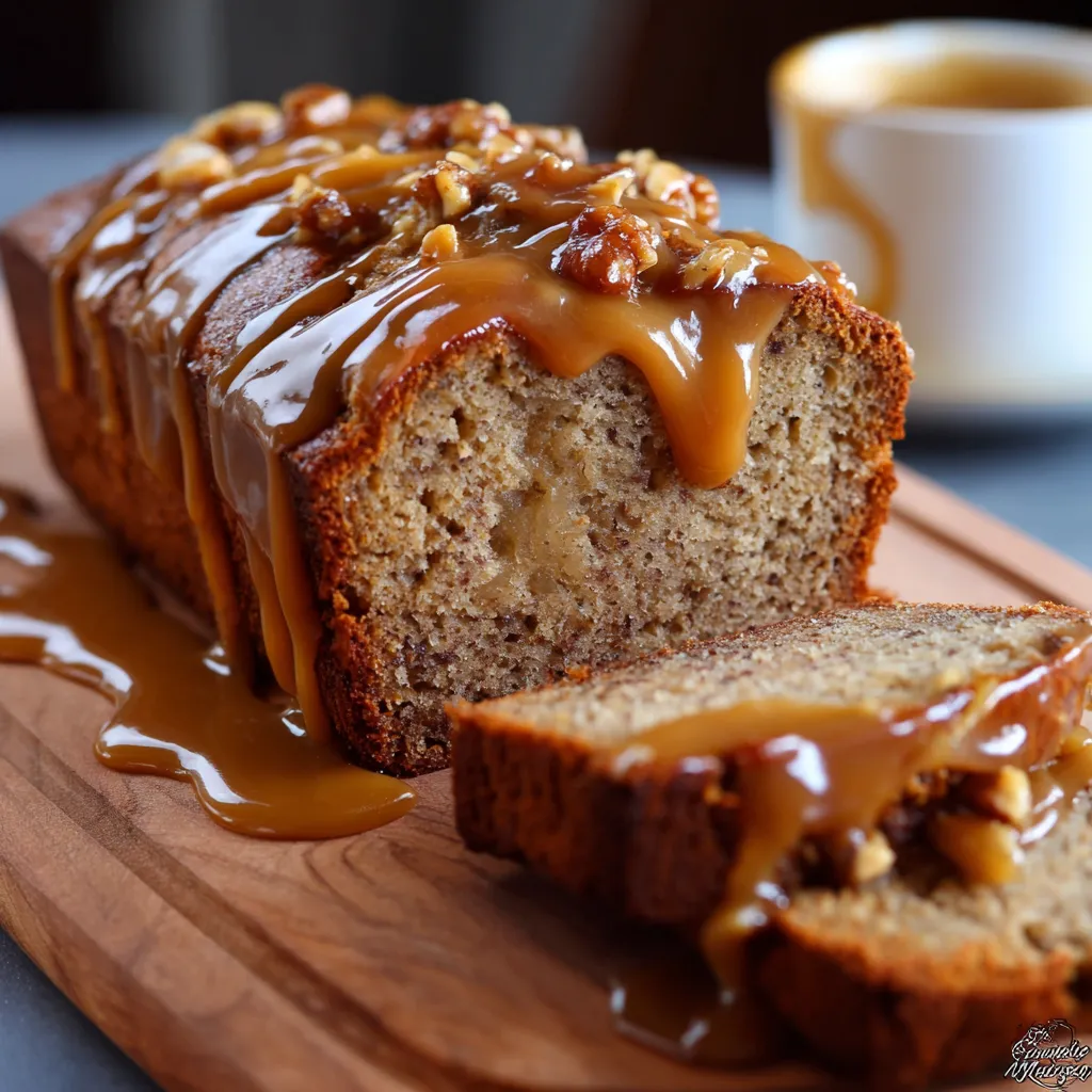 A slice of bread with caramel sauce on it.