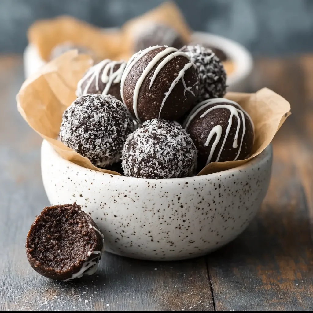 A bowl of chocolate covered balls.
