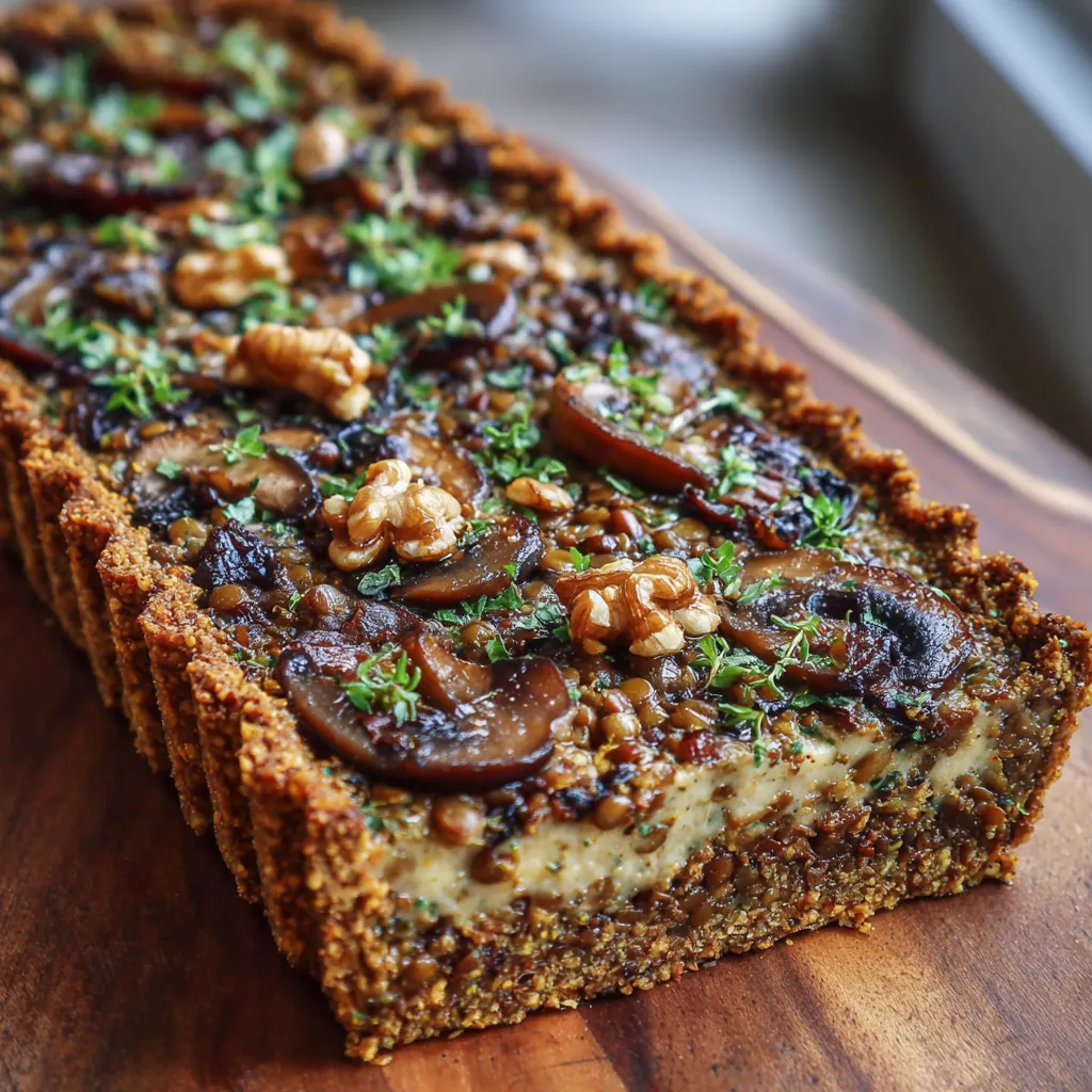 A loaf of bread with mushrooms and walnuts.
