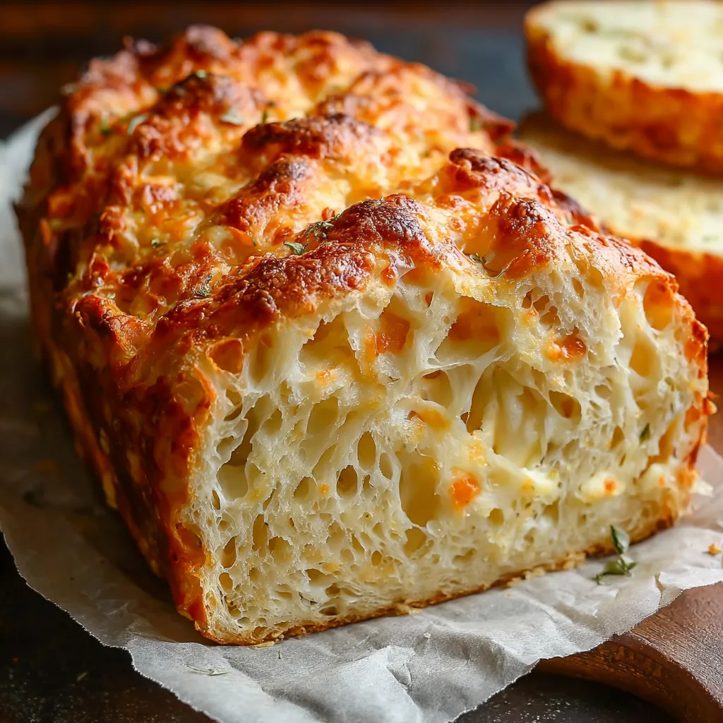 A loaf of bread with cheese and herbs.