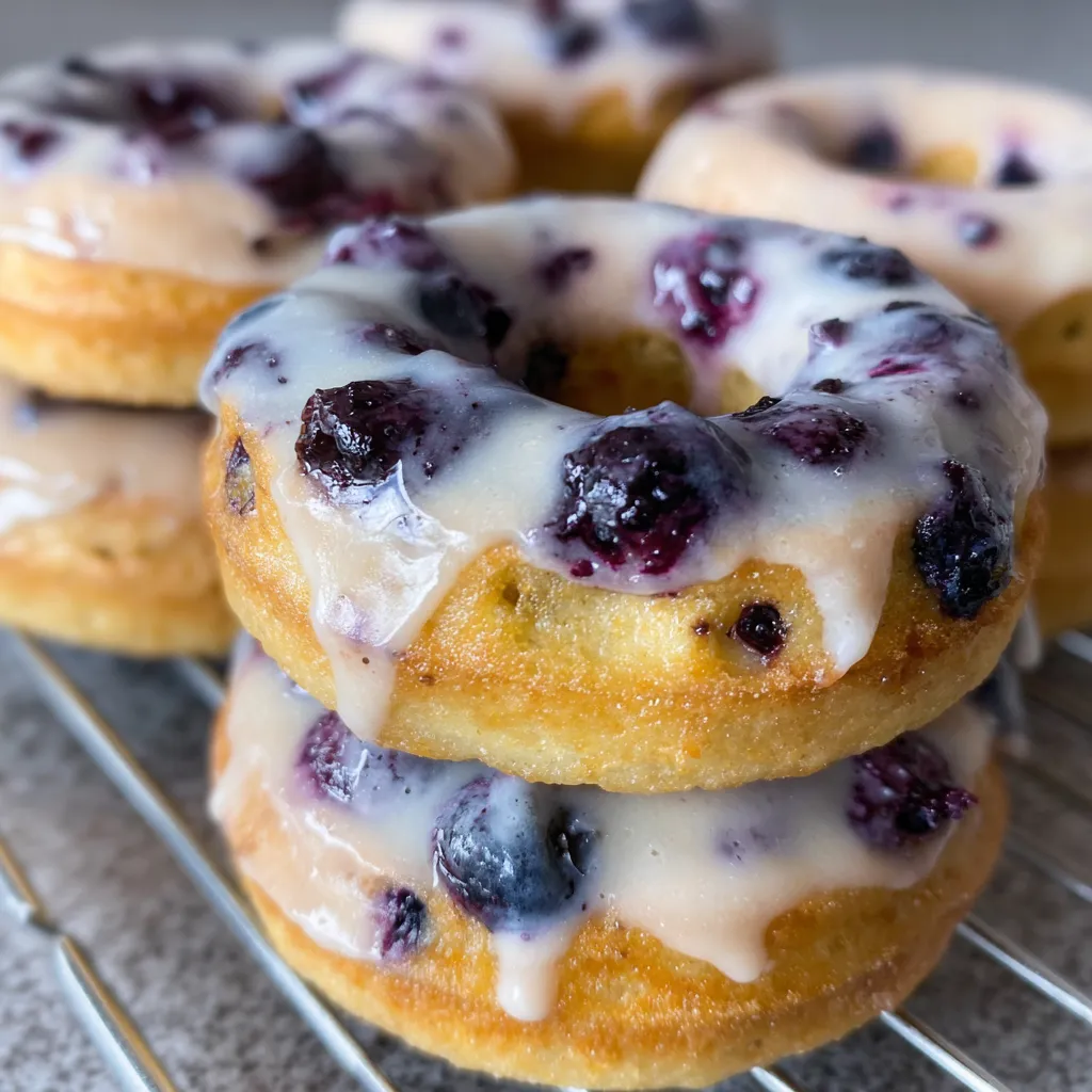 A stack of blueberry donuts.