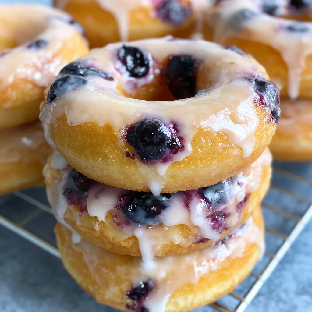 A stack of blueberry donuts.