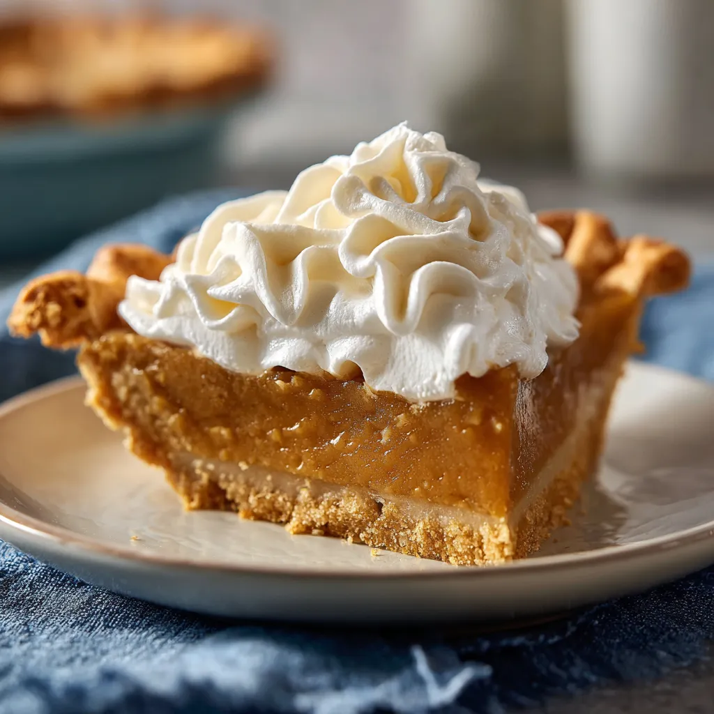 A slice of pie with whipped cream on top.