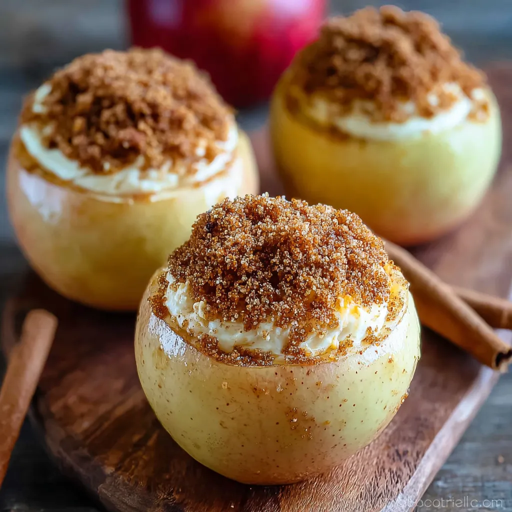 Three apples with cinnamon topping.