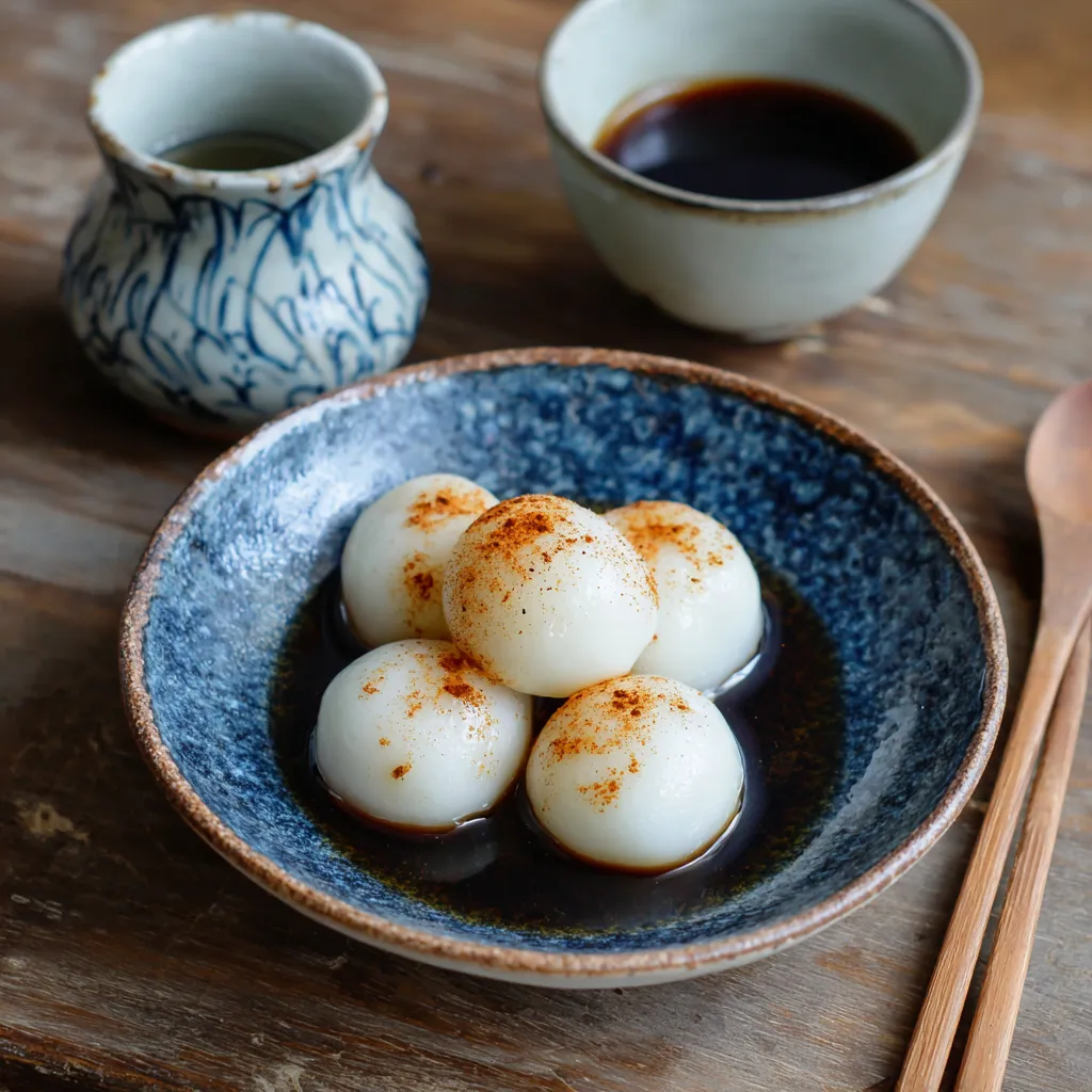 A bowl of food with a spoon and a cup of sauce.