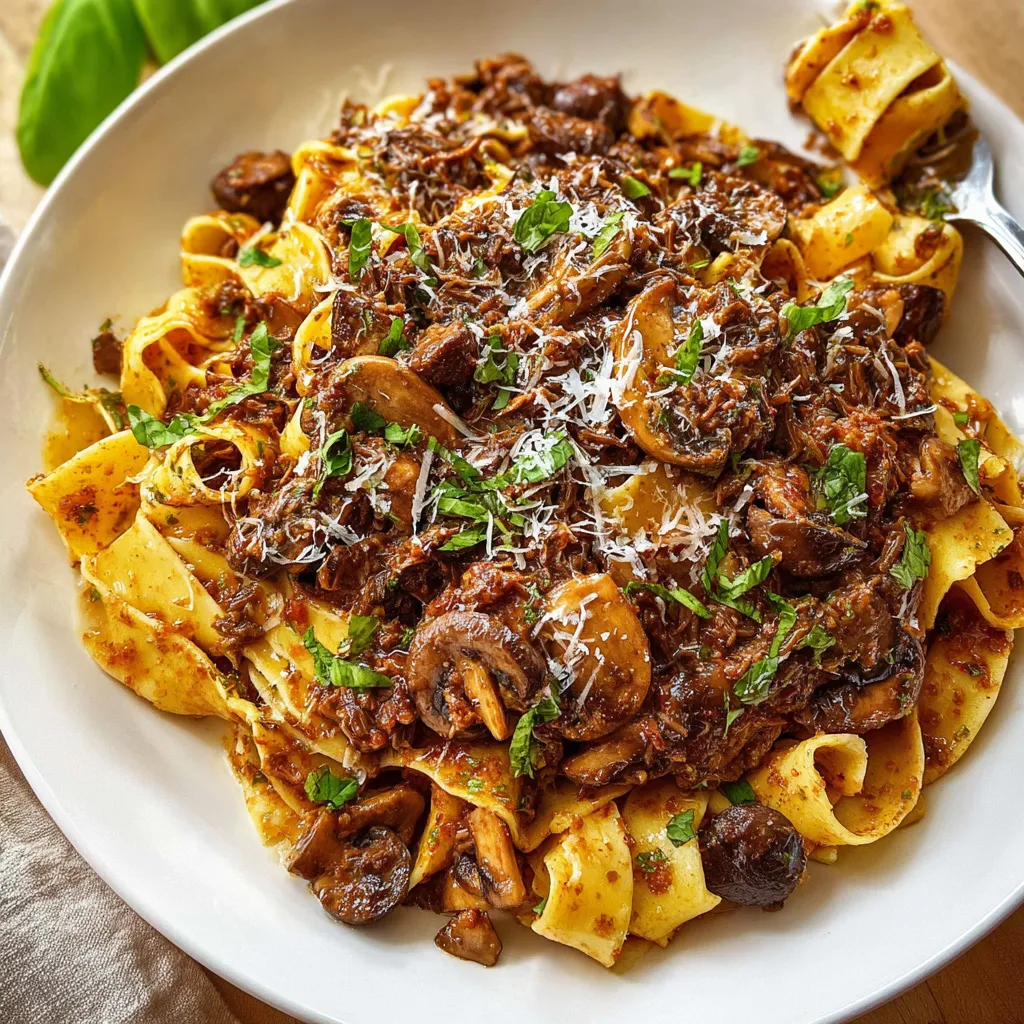 A bowl of pasta with mushrooms and cheese.