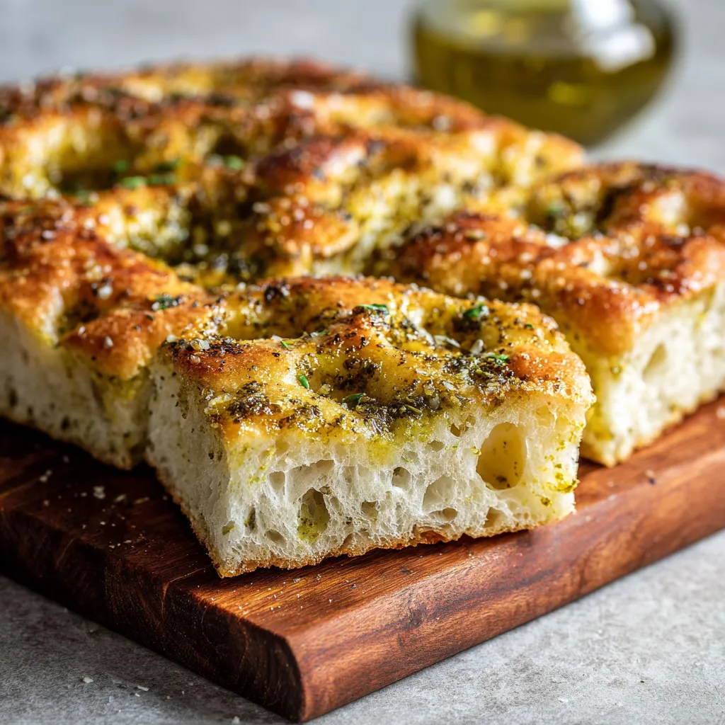 A piece of bread with cheese and herbs on it.