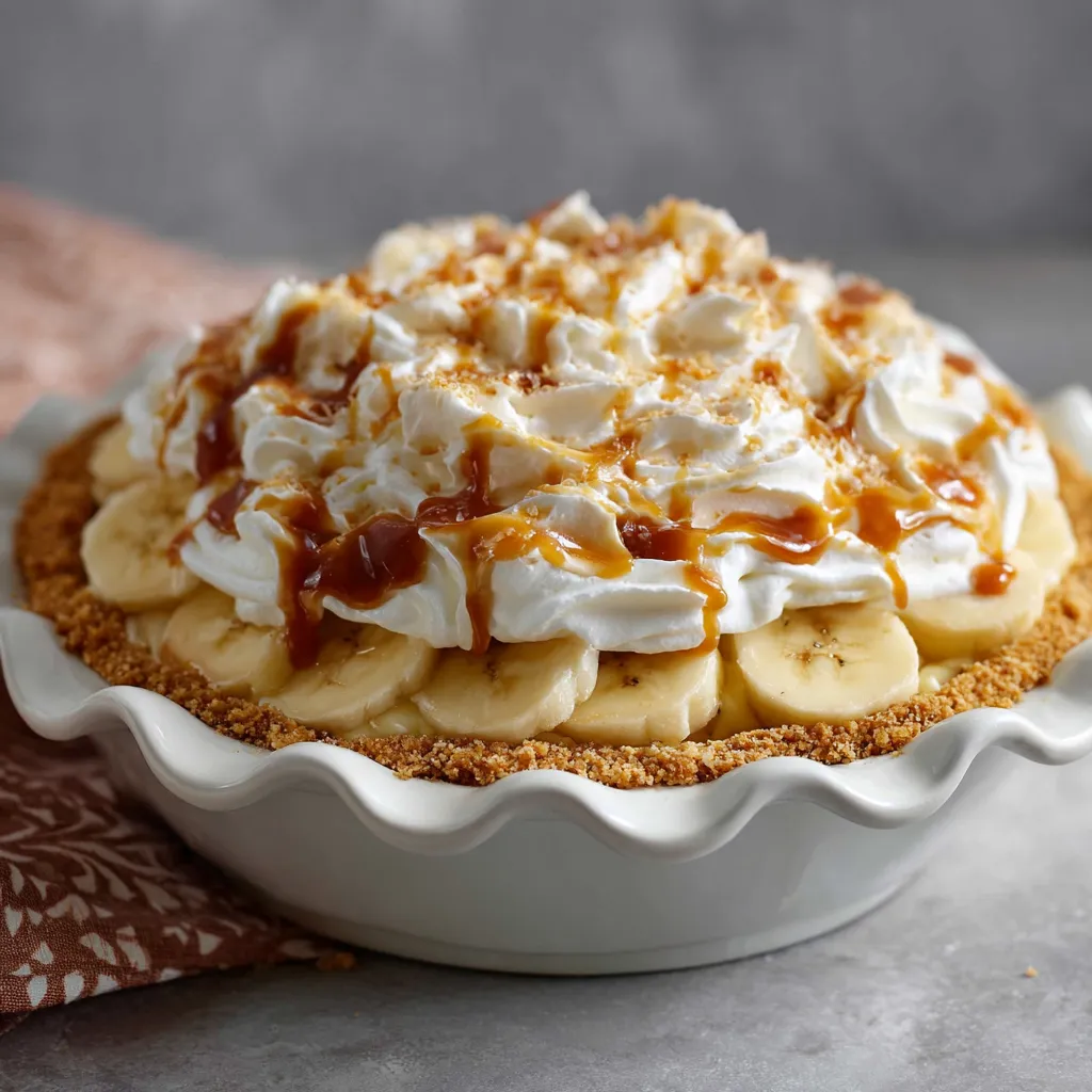A pie with bananas and whipped cream.