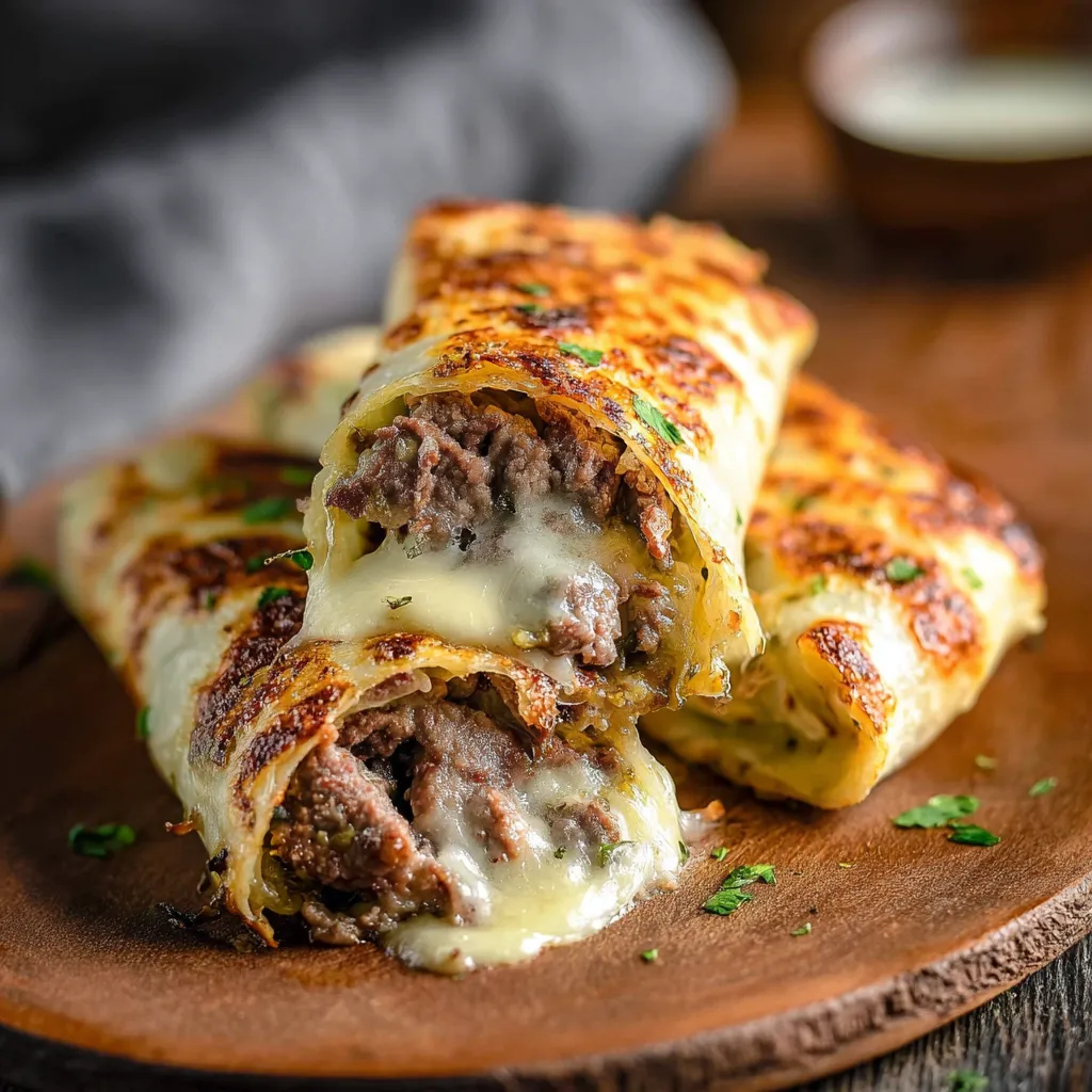 A cheese and meat filled sandwich on a wooden table.