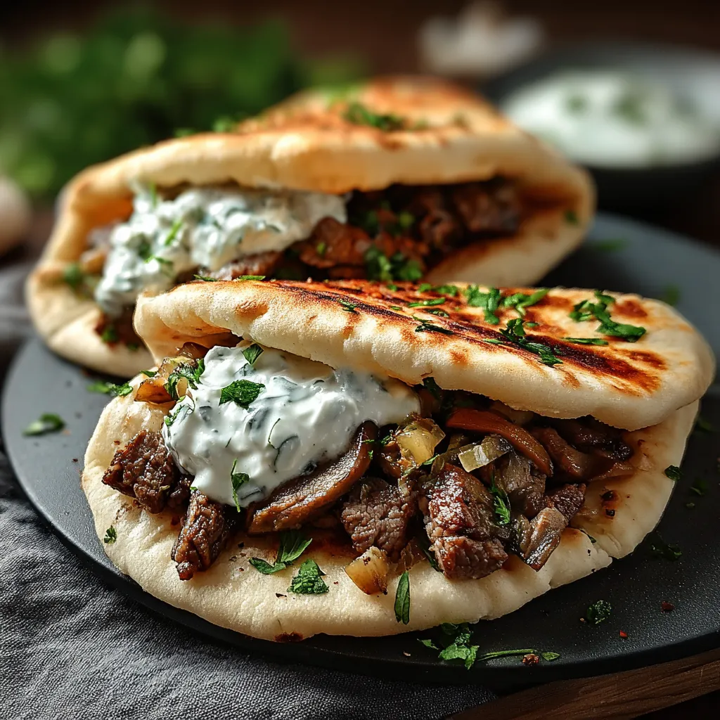 Two sandwiches with meat and vegetables on a plate.